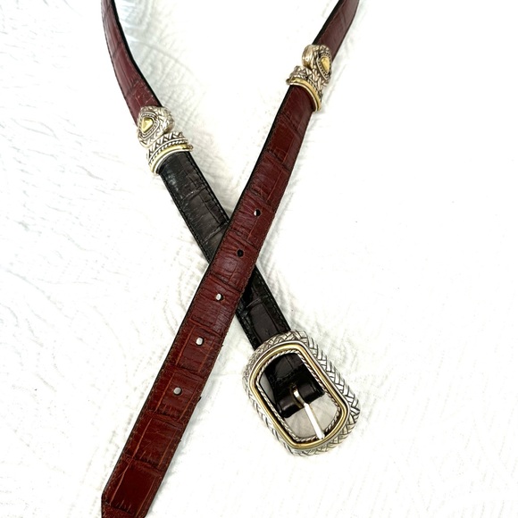 Brighton Silver Brass Buckle Reversible Black Brown Leather Belt ML 32” 40210 main image 5